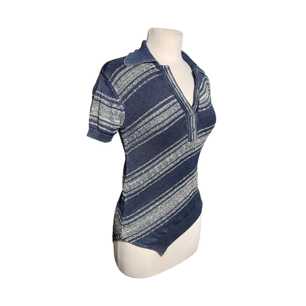 ANTHROPOLOGIE PILCRO Short Sleeved Asymmetrical Sweater Knit Polo Top - Picture 4 of 6